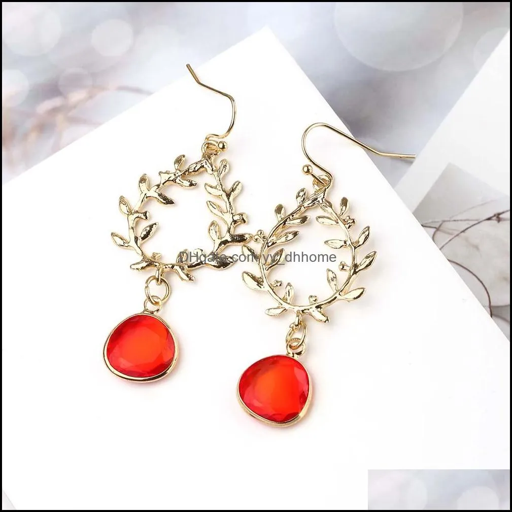 new elegant gold olive branches leaf crystal dangle earring for women fashion gold plating drop earring wedding valentines day jewelry