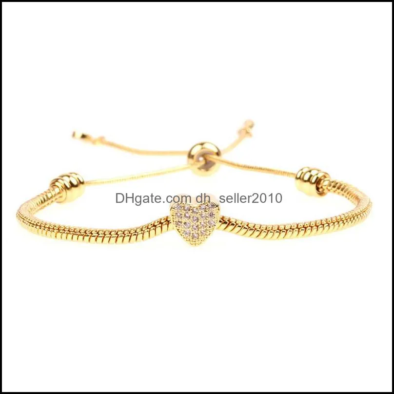 heart cubic zircon bracelet for women fashion adjustable gold silver rose gold snake chain charm bracelets jewelry lover gift