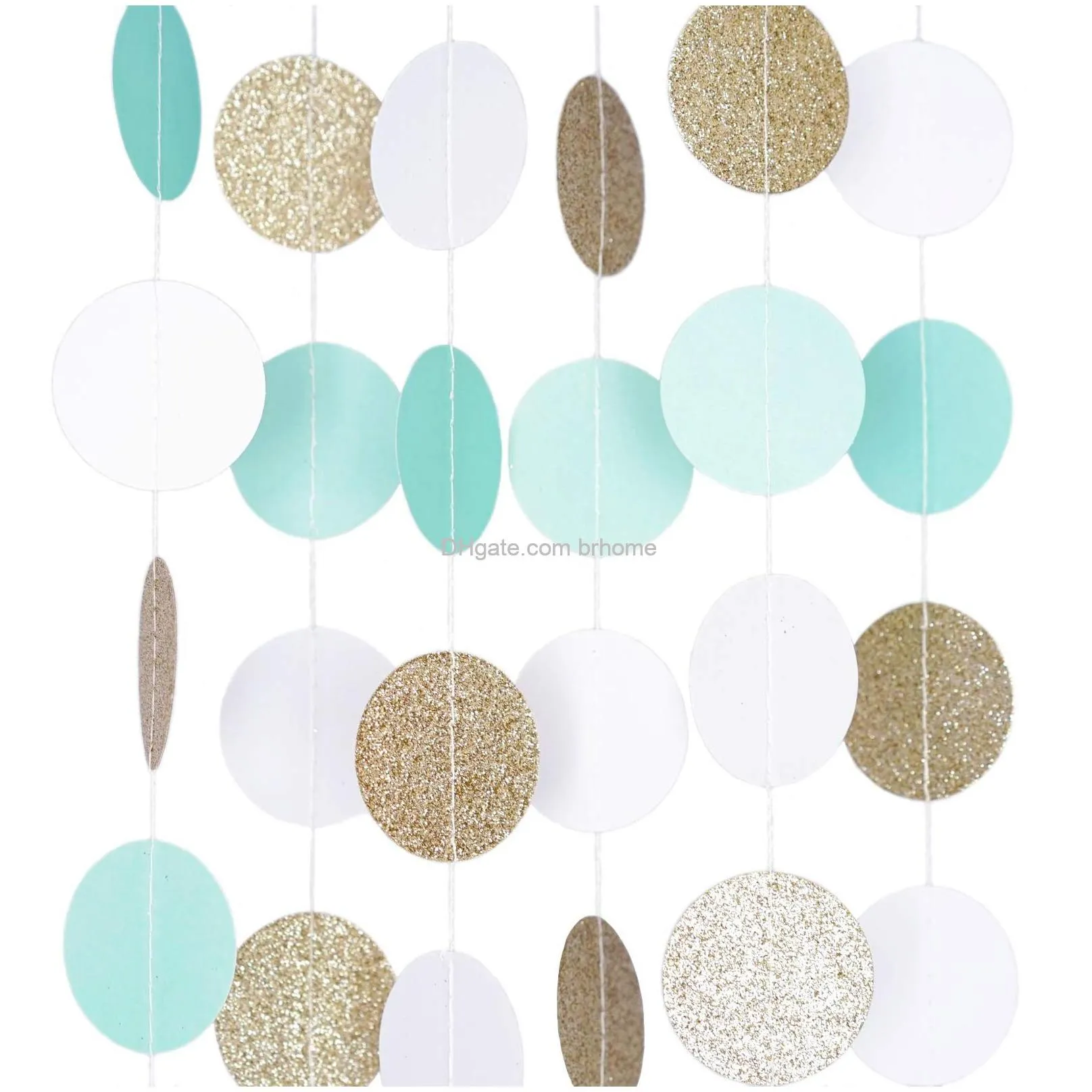 circle dots paper party garland streamer backdrop 10 feet long mint white gold glitter