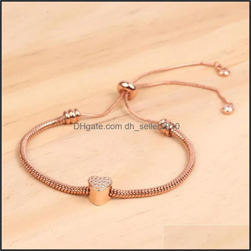 heart cubic zircon bracelet for women fashion adjustable gold silver rose gold snake chain charm bracelets jewelry lover gift