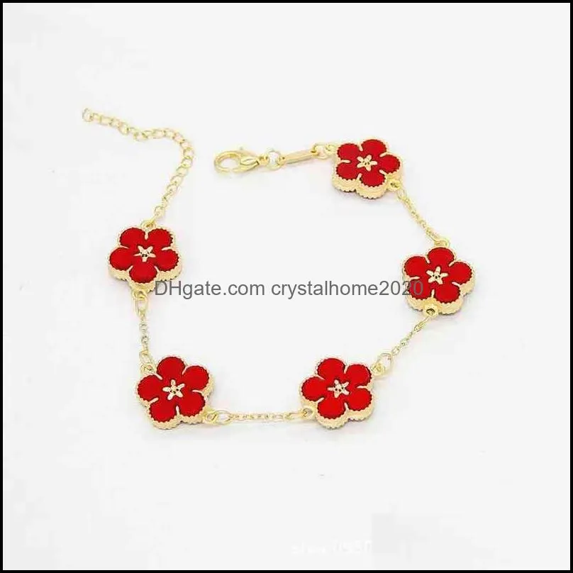 Trendy Vintage Charm Clover Bracelet Colorful Ladies 5 Plum Bossom Flowers Bangles Jewelry Bracelet For Women