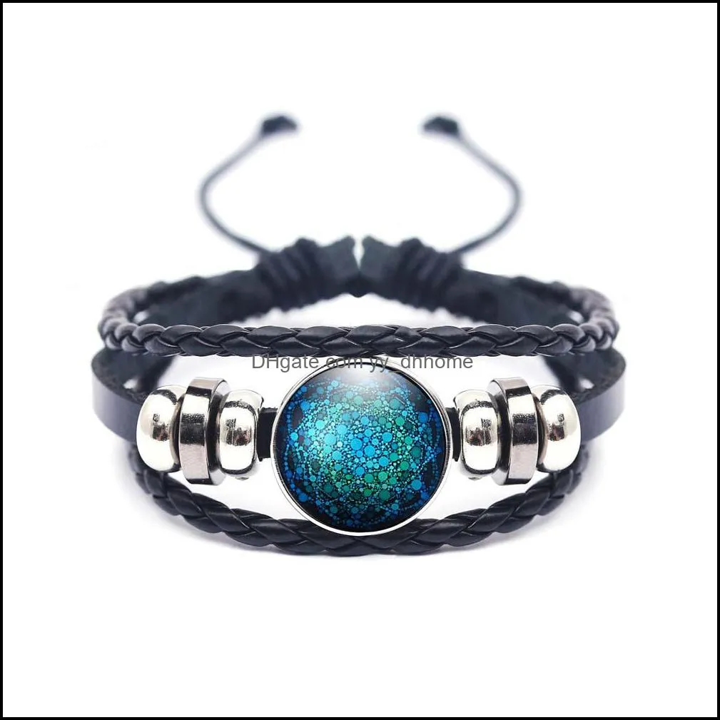 Starry Sky Glass Dome Leather Bracelet for Women Multilayer Mandala Om Yoga Chakra Bracelet Fashion Jewelry