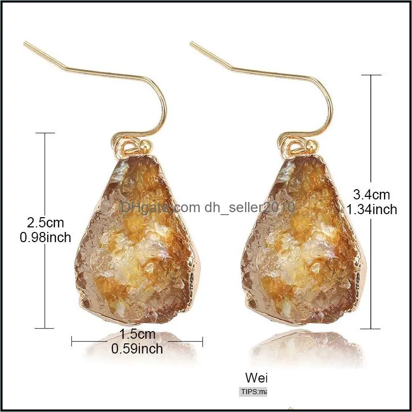 New Fashion Unique Design Resin Stone Dangle Earring for Women Girls Colorful Waterdrop Gold Plating Hook Drop Earring Jewelry Gift