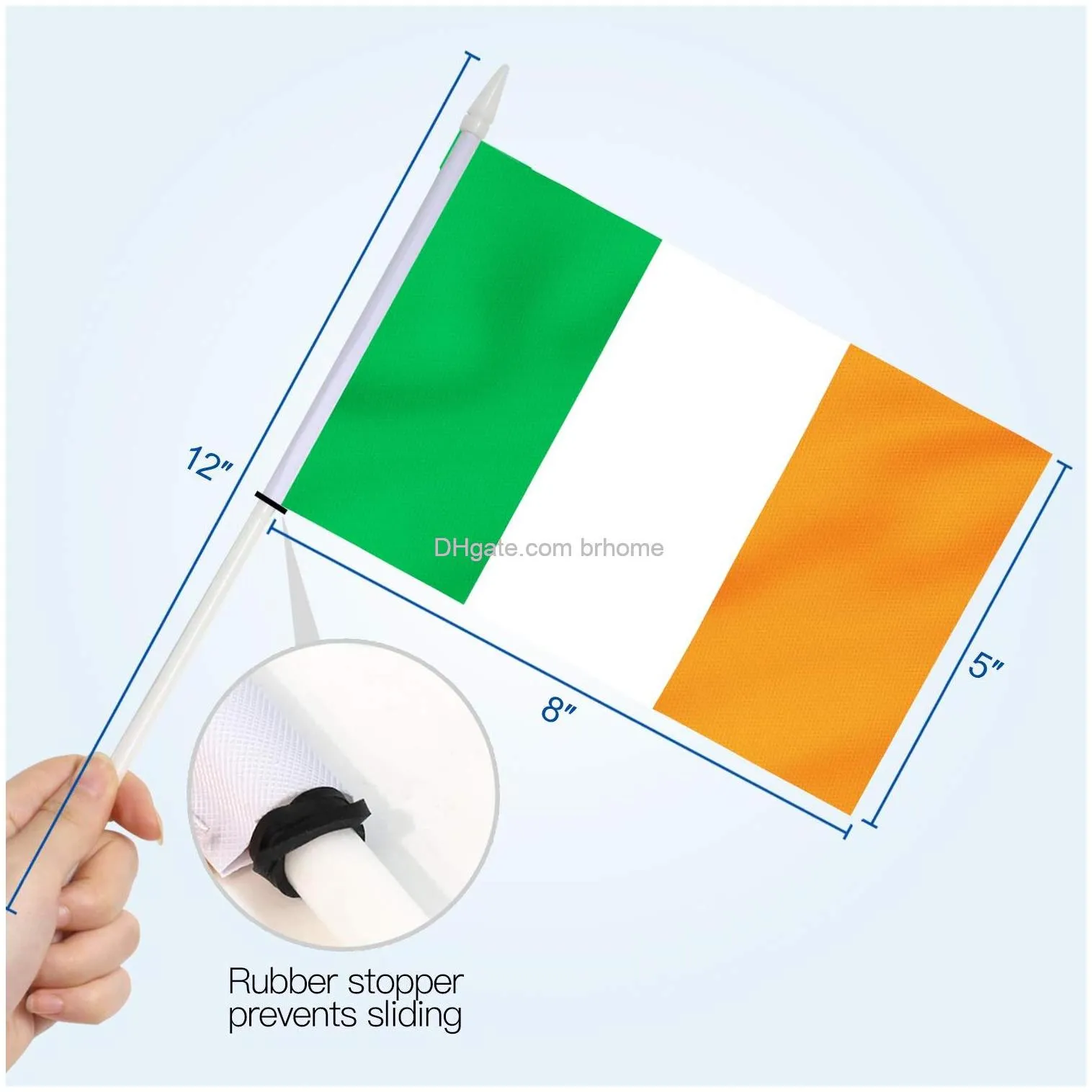 ireland mini flag hand held small miniature irish national flags on stick fade resistant vivid colors hibernian 5x8 inch with solid pole spear top