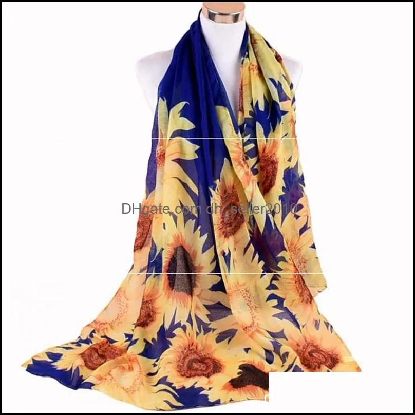 Spring Summer Sunflower Scarf for Women Beach Decor Long Neck Shawl Scarves Pograph 2235 Q2