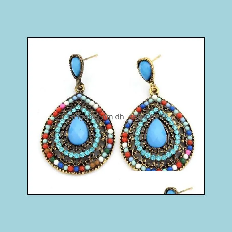 Europe and America Copper Plating Waterdrop Crystal Beads Dangle Earrings for Women Green Black Brown Color Drop Earring