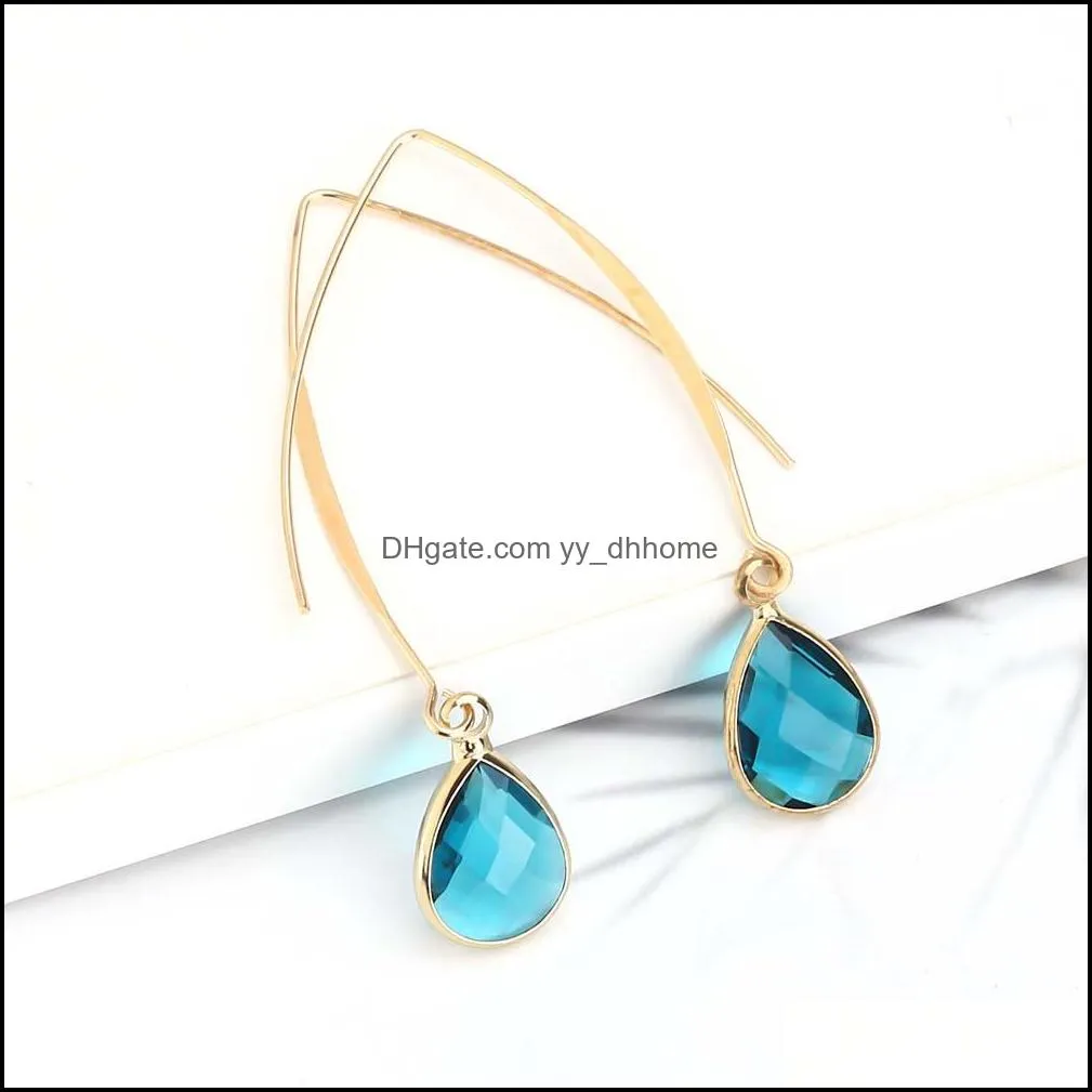 Unique Design Waterdrop Glass Pendant Copper Hook Dangle Earring for Women Blue Green Pink Brown Color Drop Earrings 2019