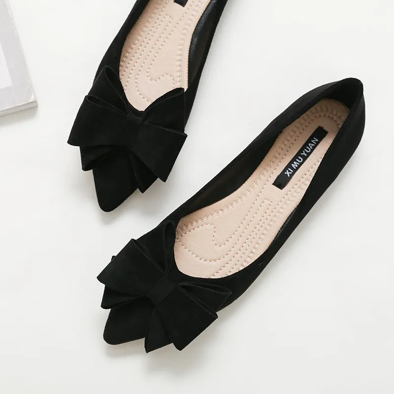 Dress Shoes Large Size Spring Bow Flats Woman ButterflyKnot Ballets OL Office Pointed Toe Shallow Slip On Foldable Ballerina 220923