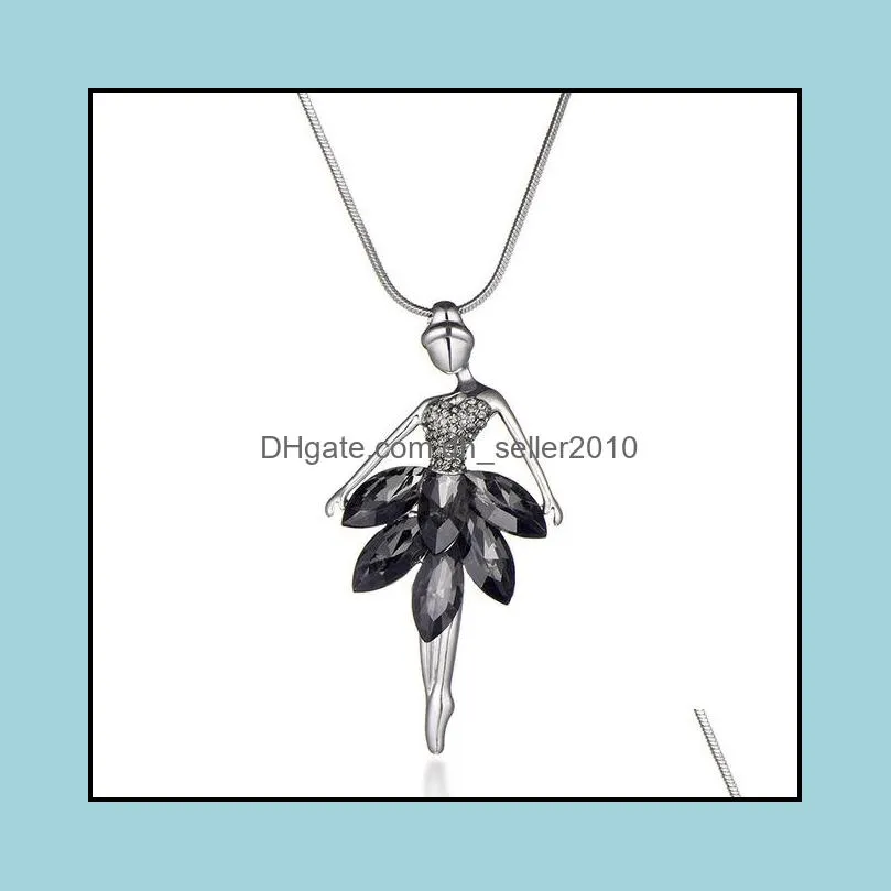 fashion cute ballet girls dancer pendant necklace austria crystal rhinestone necklace long chain statement jewelry gift women collares