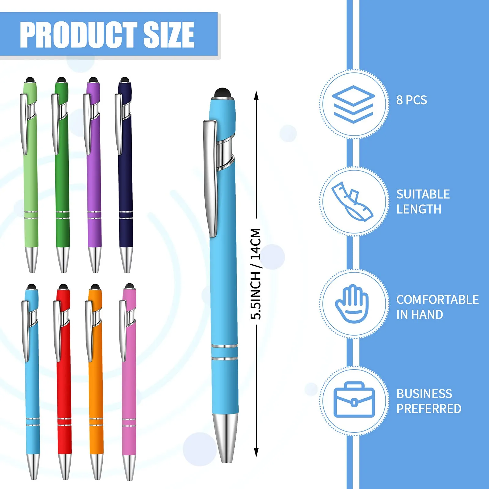 ballpoint pen with stylus tip black ink 2 in 1 stylus metal 1 0 mm medium point smooth pen rainbow colorful rubberized ballpoint pen for touch screen tablet rainbow color