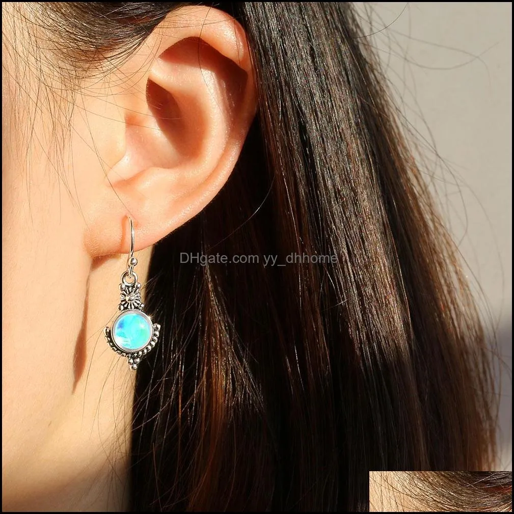 Moonstone Copper Dangle Earring for Women Elegant Vintage Long Hook Earrings Pretty Jewelry Gift Wholesale