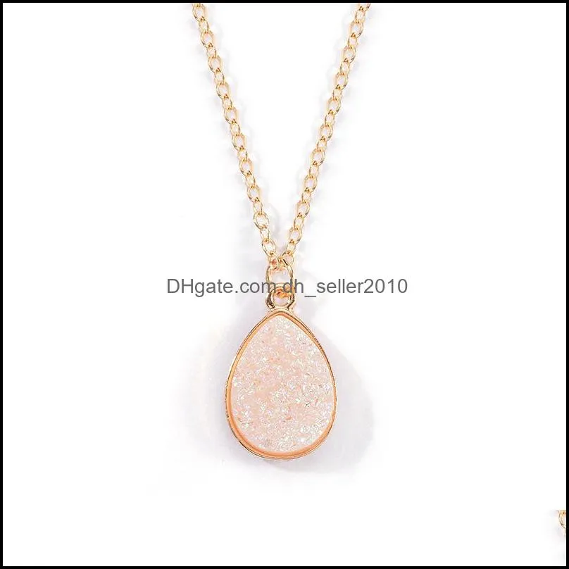 teardrop resin stone crystal druzy pendant necklace for women gold plating white pink blue necklace fashion jewelry