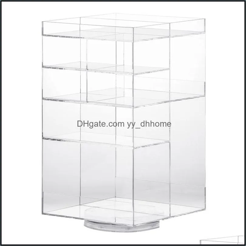 360-degree Rotating Drawer Makeup Box Brush Holder Jewelry Organizer Case Transparent Acrylic Cosmetic