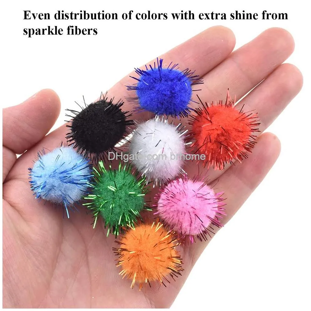 0 75 inch diameter glitter tinsel pom poms fluffy texture bright add sparkle flexible bouncing well stay spherical pompom balls mixed color for christmas arts crafts house decorations