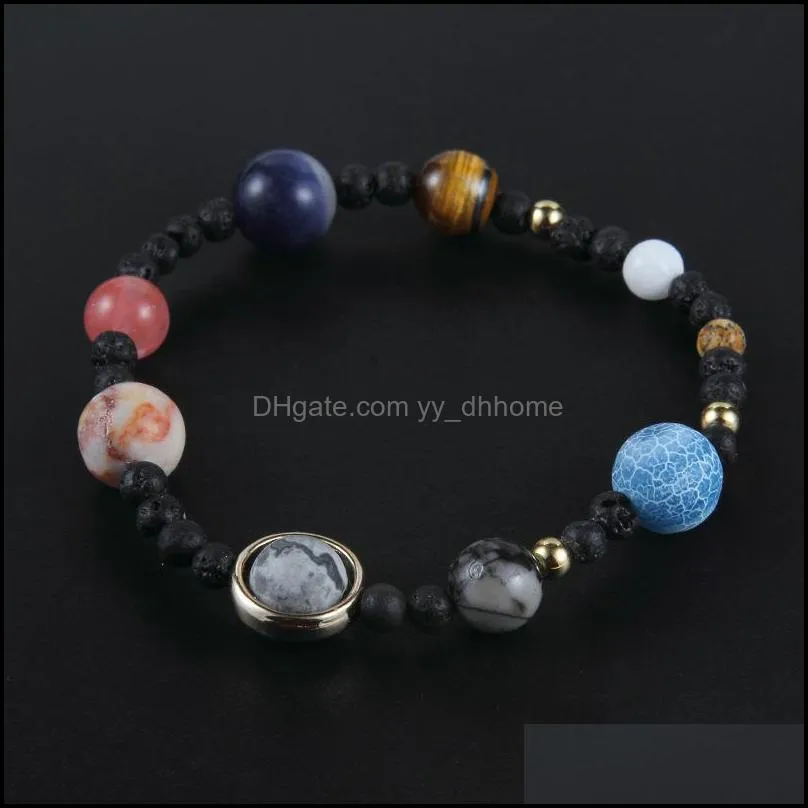 adjustable universe galaxy the nine planets star natural stone bead bracelets solar system elastic bracelet for women men