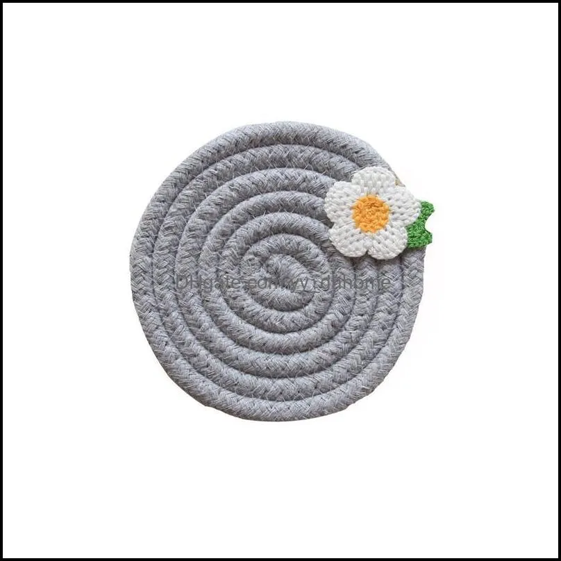 Japanese Style Heat Insulation Pad INS Small Flower Round Placemat Cotton Thread Woven Pot Bowl Kithen Table Decor