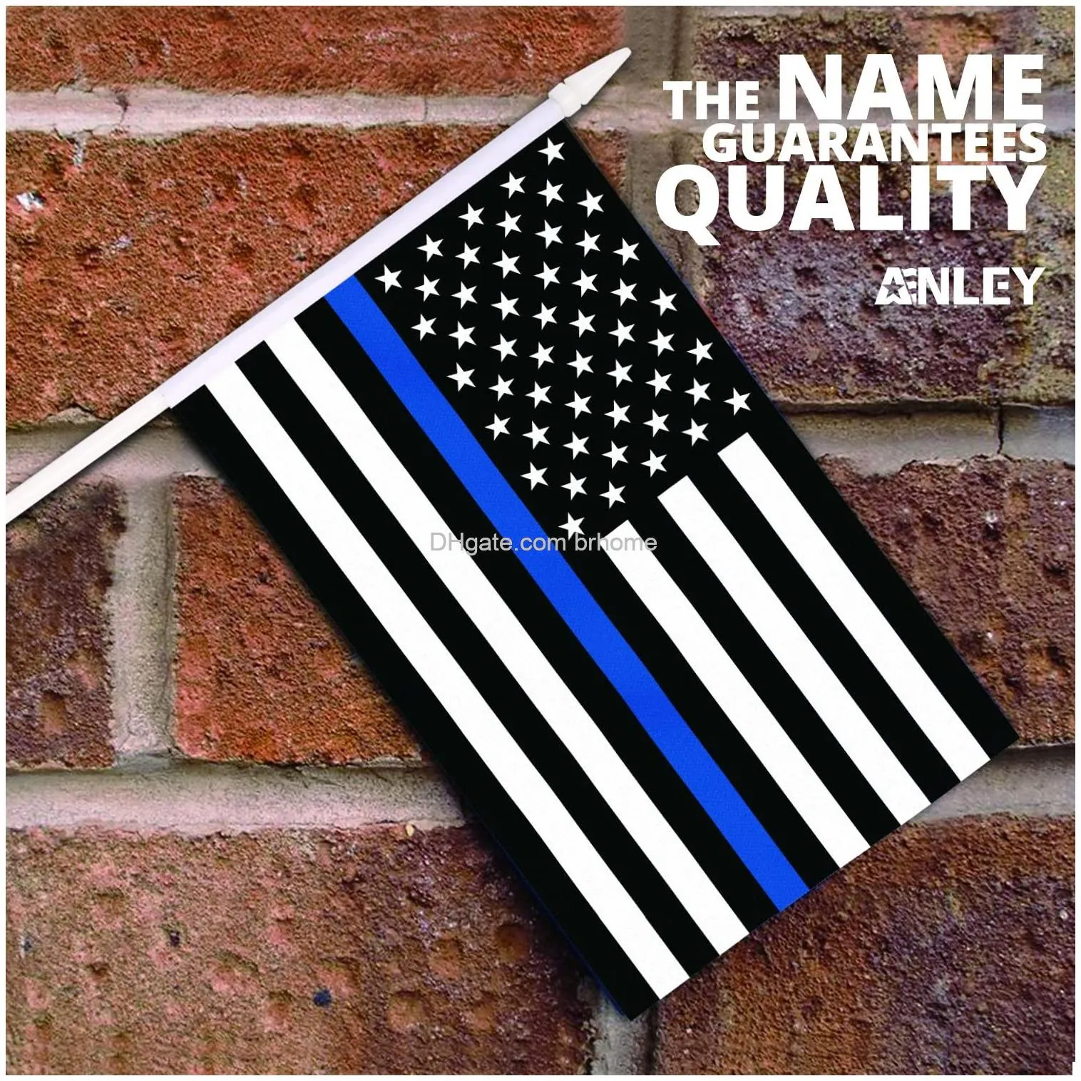 thin blue line usa mini flag hand held small miniature honoring law enforcement officers flags on stick fade resistant vivid colors 5x8 inch with solid pole spear top