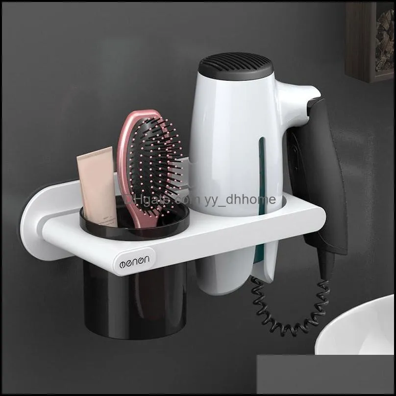 Plastic Hair Dryer Holder With Wall Cup Shelf Accessory Punch Free I88