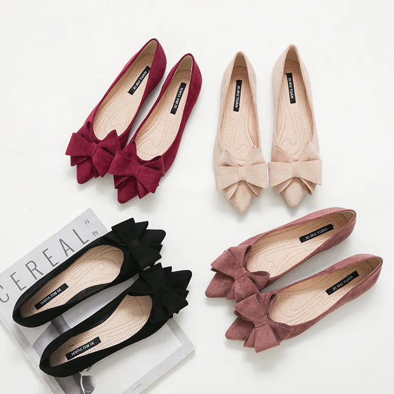 Dress Shoes Large Size Spring Bow Flats Woman ButterflyKnot Ballets OL Office Pointed Toe Shallow Slip On Foldable Ballerina 220923