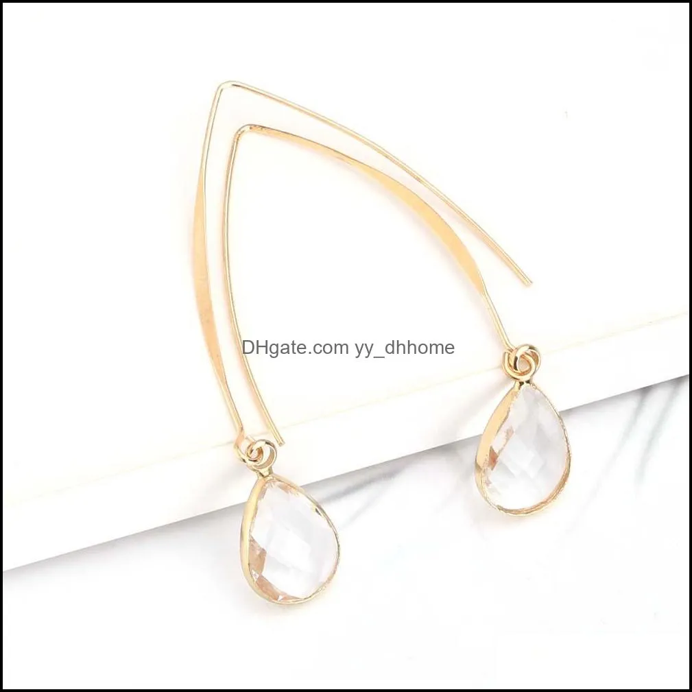 Unique Design Waterdrop Glass Pendant Copper Hook Dangle Earring for Women Blue Green Pink Brown Color Drop Earrings 2019