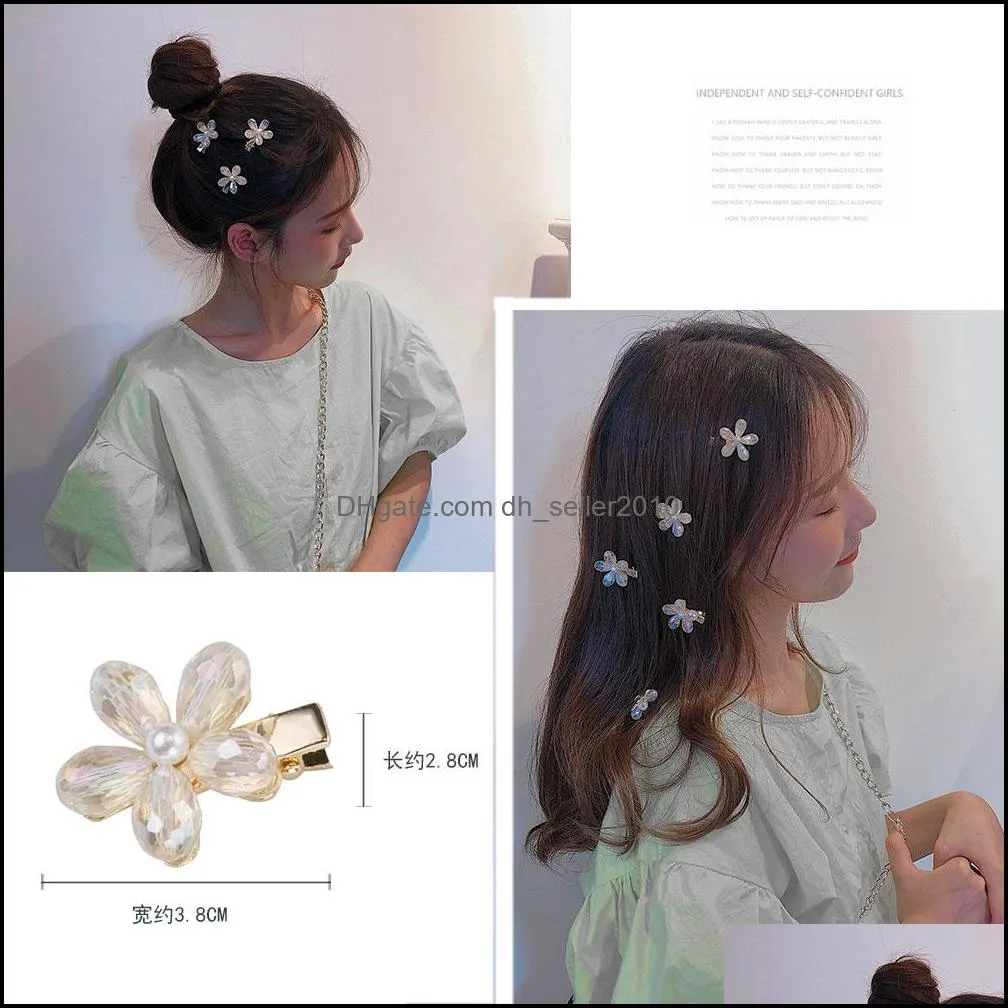 New Imitation Pearl Flower Charm Crystal Hair Clip Duckbill Barrette Hairpin Women Girls Fashion Jewelry Hair Accessories Wedding Party