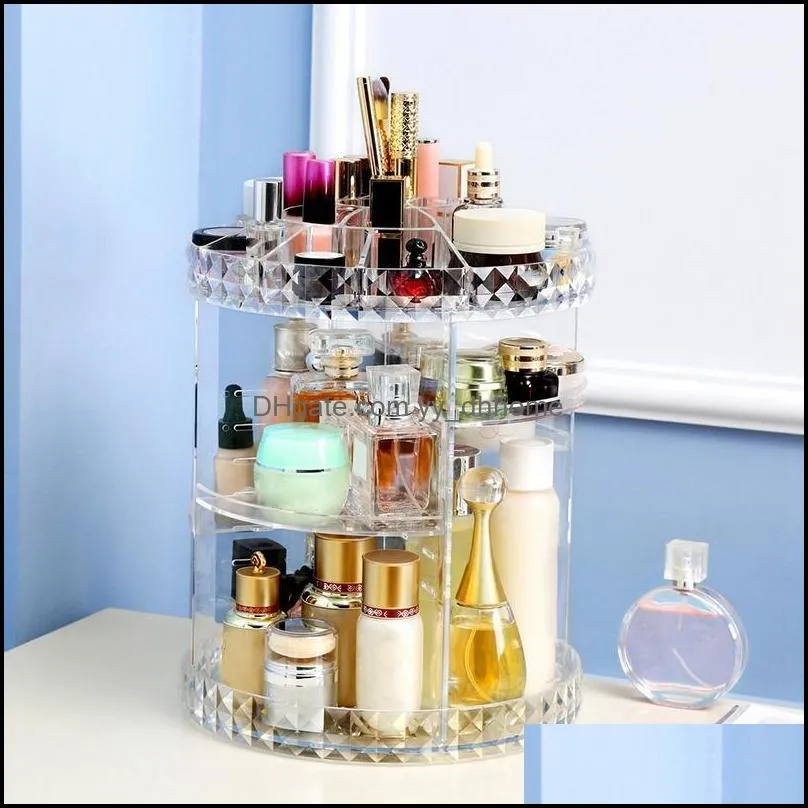 360 Degree Rotation Transparent Acrylic Cosmetics Box Fashion Spin Multifunction Detachable Makeup Beauty