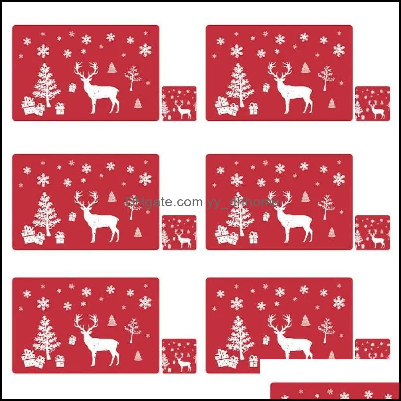 Rectangular 12Pcs Excellent Red Christmas Elk Placemat Style Cup Mat Heat-resistant For Family Gathering