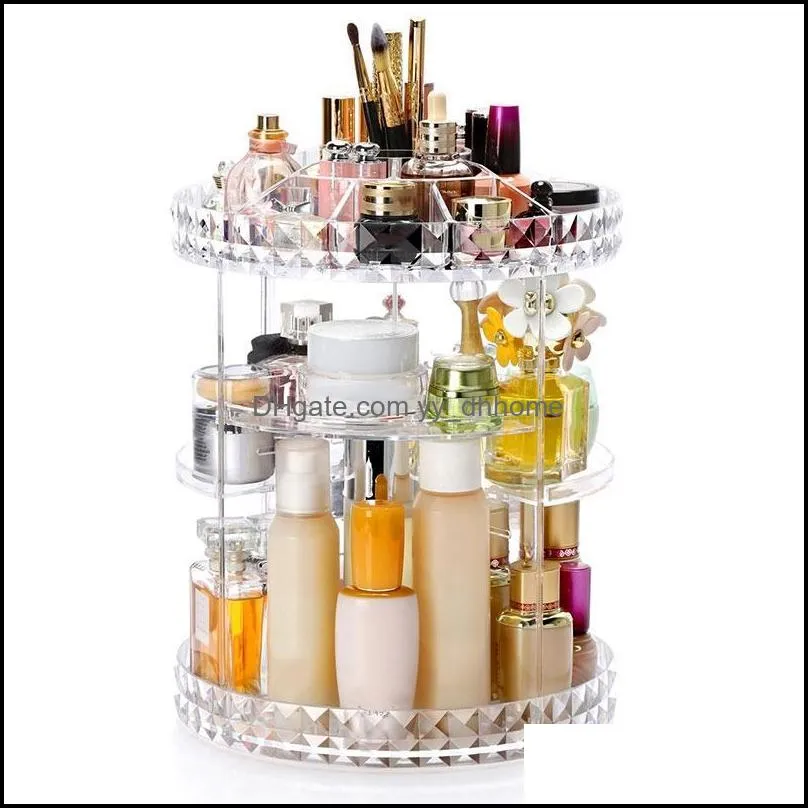 360 Degree Rotation Transparent Acrylic Cosmetics Box Fashion Spin Multifunction Detachable Makeup Beauty