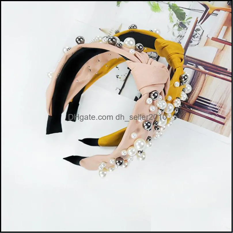 Wide Edge Pu Cortex Hairband Women Girl Knotted Pearl Retro Hair Hoop Multicolor Fashion Accessories 5 3cx J2