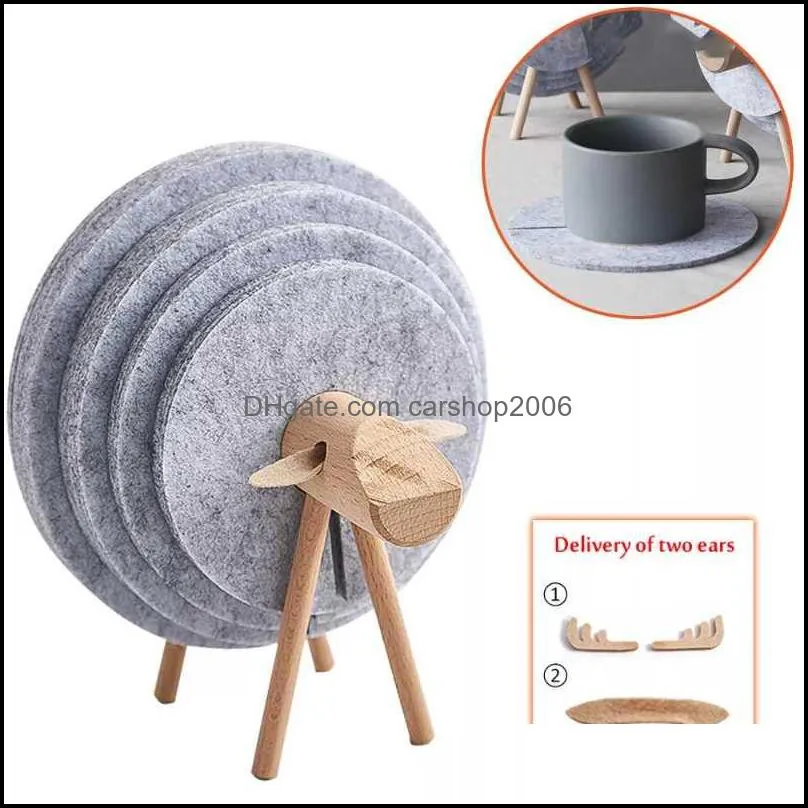 Sheep Shape Anti Slip Cup Wooden Coasters Placemats Tea Cups Stand Home Office Decor Art Crafts Drink