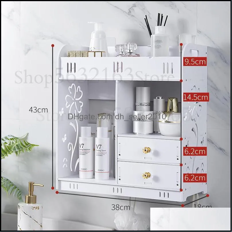 Large Desktop Cosmetics Receiving Box Toilet Rinse Stand Dressing Frame Cosmetic Wall Hanging No Perforation