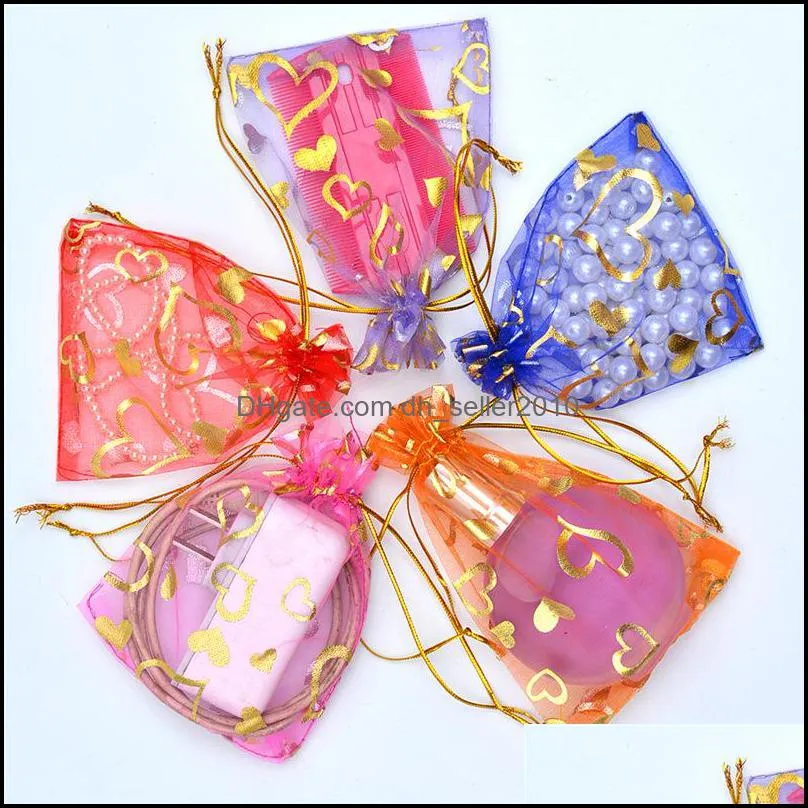 11 colors 7X9cm Open Gold Silver Heart Small Organza Bags Jewelry Gift Pouches Candy Bag Jewelry Pouches, Bags 500pcs 212 T2