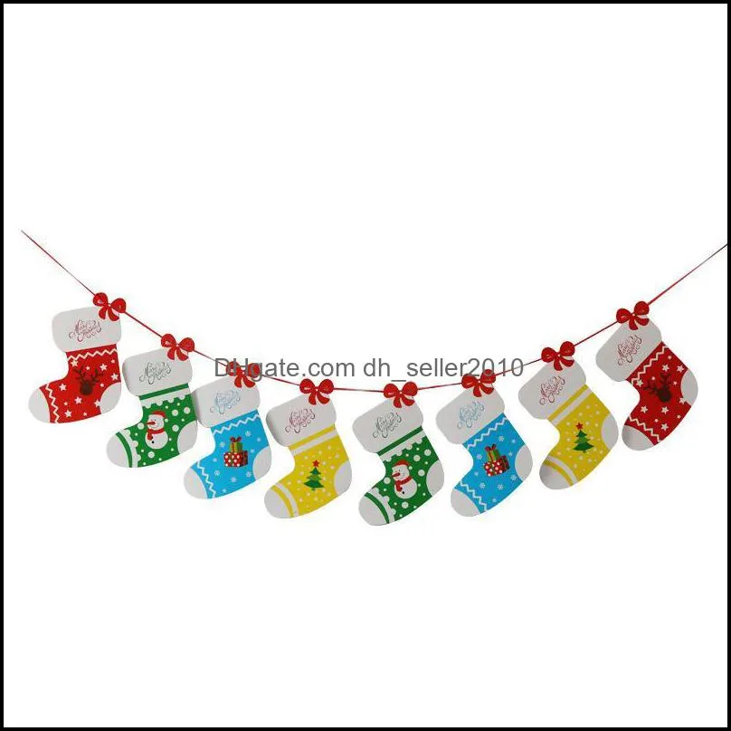  Garland Merry Christmas Banners Banner Hanging Bunting Pull Flag Tree Home Xmas Ornaments Diy Decor