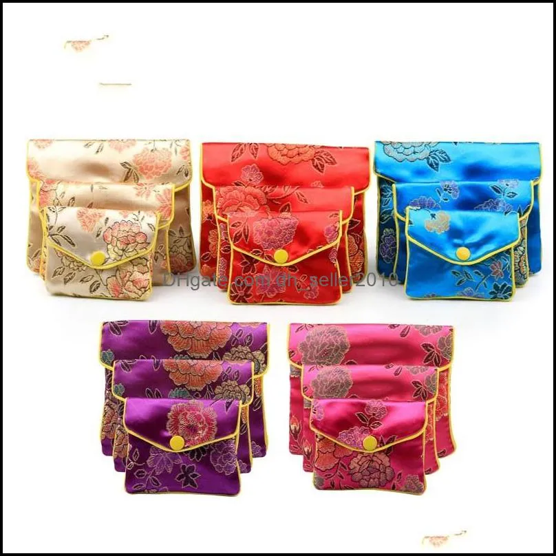 Silk Satin Pouch Bag Snap Button Brocade Embroidery Flower Jewelry Gift Bags Coin Purse Gift Storage 1 68xy M2