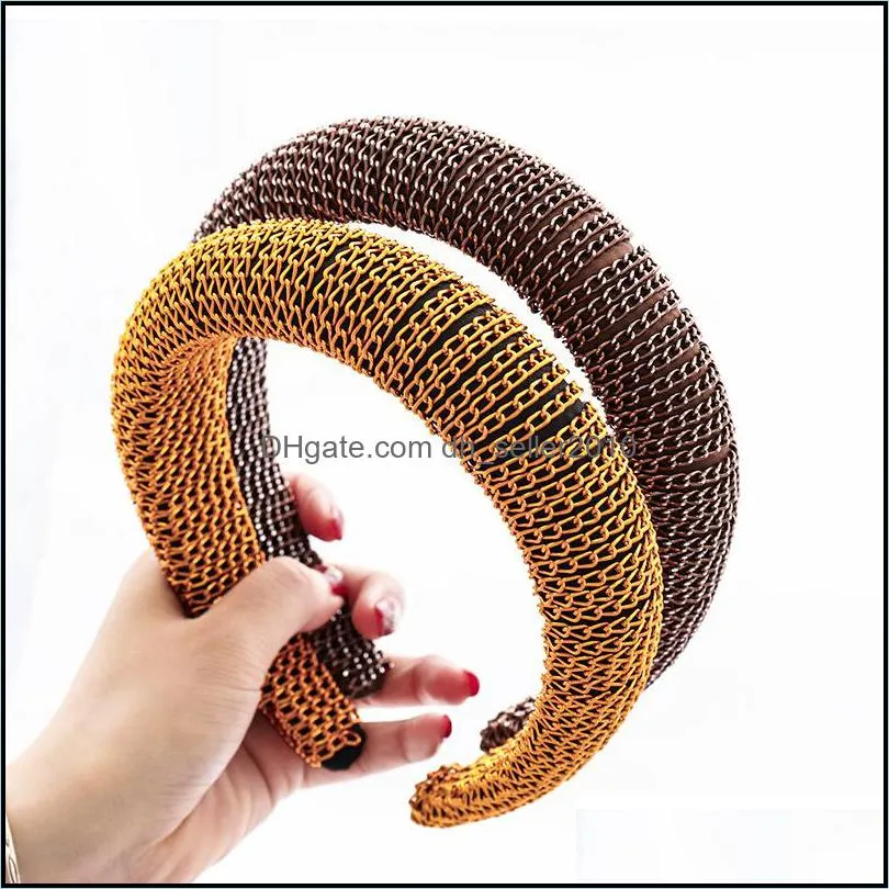 Metal Chain Winding Headbands for Women Sponge band Bezel Hoop Europe Female Fashion Hair Accessories 3784 Q2