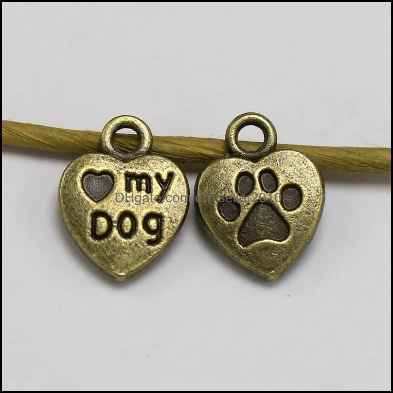 Charms heart love my dog 13*10mm Antique Making pendant fit,Vintage Tibetan Silver,DIY bracelet necklace430 T2