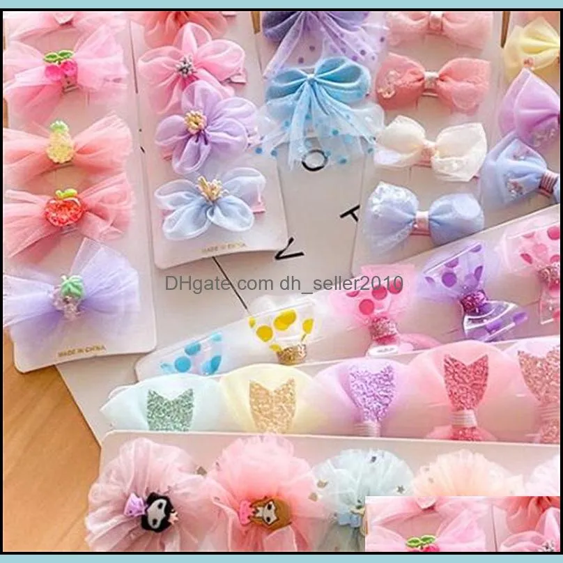 Hair Clips Netting Bow Hairpin Suit Children Fabric Art Hemming Duckbill Side Clip Lovely Girl Yarn Solid Color Hair Accessories 3 9ms
