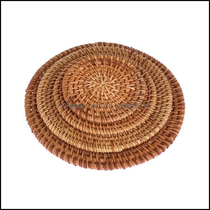 Rattan Pad Coasters Kitchen Table Bowl Padding Mat Insulation Round Placemats Handmade FASHION