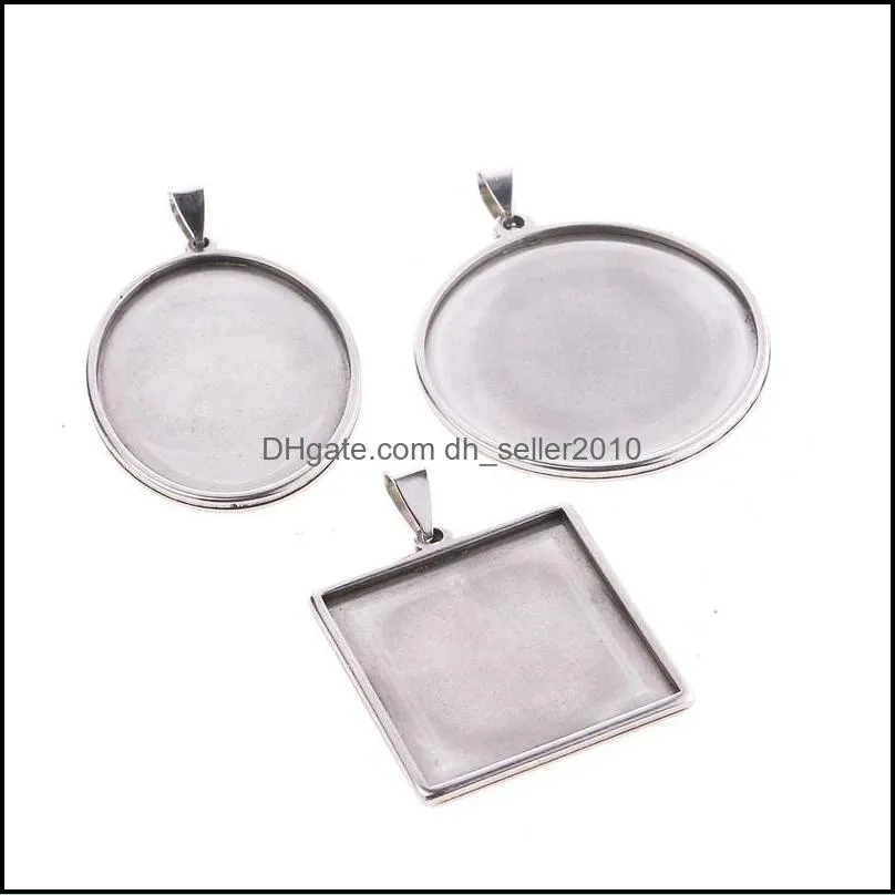 5pcs/lot Stainless Steel Oval Round Square Pendant Cabochon Base Setting Tray Blank 30x40mm Cabochons Jewelry Making Supplies 1513 Q2