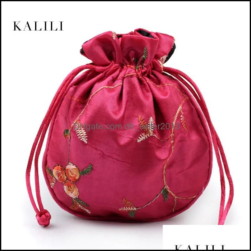 11x13 Embroidery Brocade Bag Circular Fruit Walnut Gift Beads Jewelry Pouches Bags Drawstring Exquisite