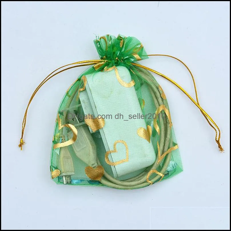 11 colors 7X9cm Open Gold Silver Heart Small Organza Bags Jewelry Gift Pouches Candy Bag Jewelry Pouches, Bags 500pcs 212 T2