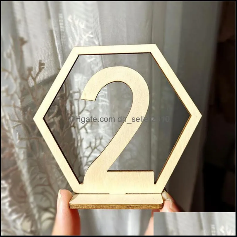 1-40 Hexagon Wooden Table Numbers With Holder Base Wood Sign Seat Number For Wedding Banquet Seating AssignmentParty
