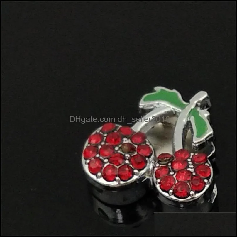 10PCs 10MM Red Rhinestone Cherry Slide Charms Beads Fit 8mm DIY Phone Strips Tags Pet Collar Belts Bracelets 1106 Q2