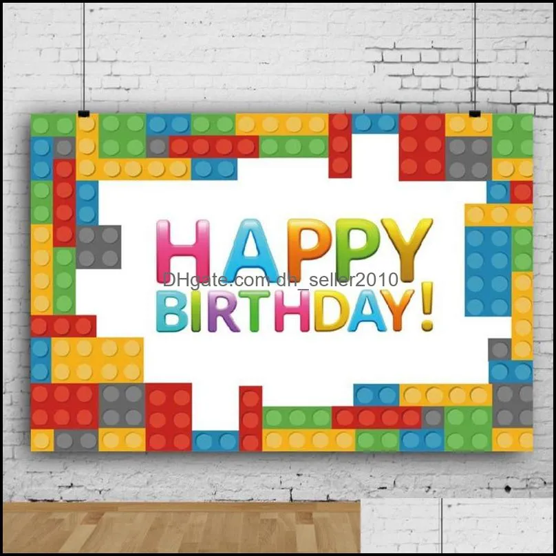 Building Blocks Backdrops Baby Shower Kids Birthday Wall Posters Pography Background Props