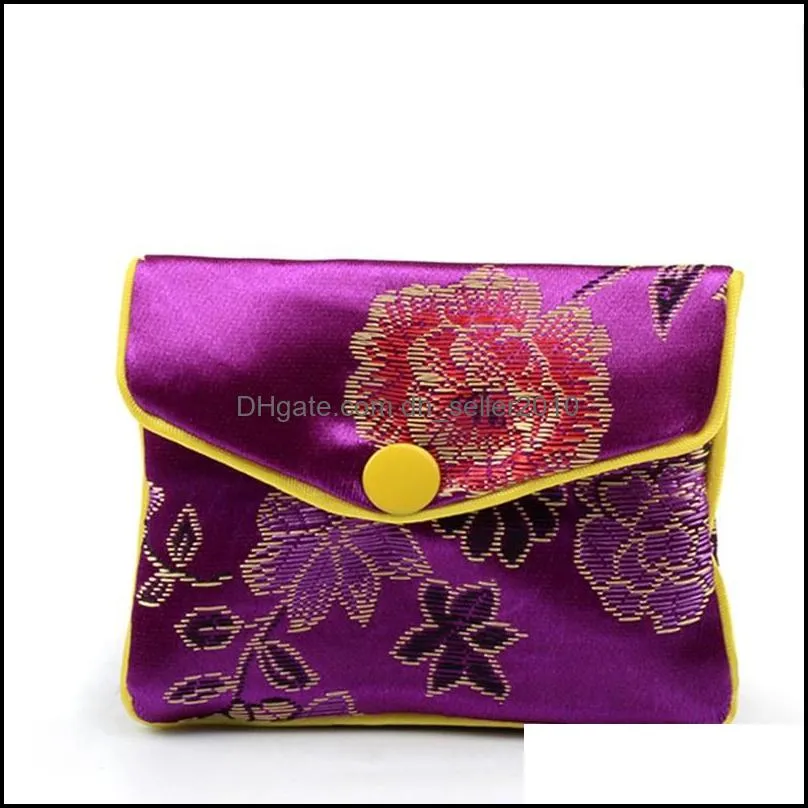 Silk Satin Pouch Bag Snap Button Brocade Embroidery Flower Jewelry Gift Bags Coin Purse Gift Storage 1 68xy M2