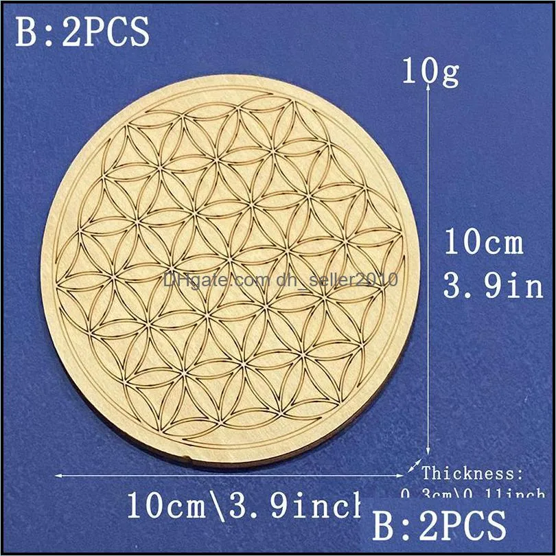 2Pcs Flower Of Life Shape Wooden Wall Sign Laser Cut Non-slip Set Wood Placemats Table Mat Round Cup Pad Art Home Decor