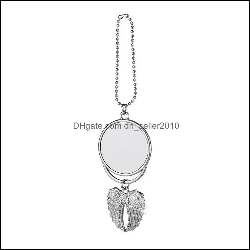 Plated Silver Metal Cars Ornaments Kirsite Hanging Charm Sublimation Blanks Angel Wing Circular Automobile Pendant 4 8mo J2