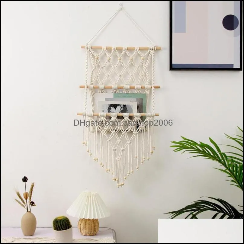 Tapestries Macrame Magazine Holder Hand-Woven Planter Basket Wall Hanging Tapestry Plant Organizer Farmhouse Home Room Decor #W0