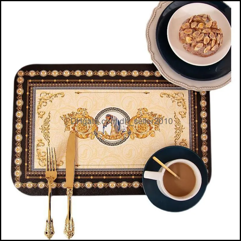 Unique Retro Placemat Waterproof Leather Eco Friendly Animal Print Rectangle Europe Tischset Kitchen Accessories