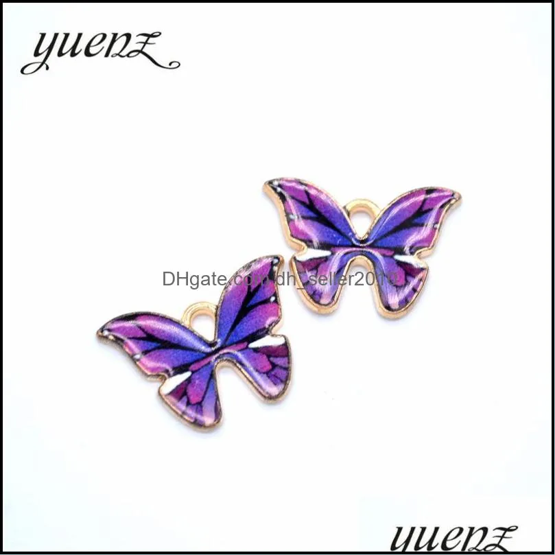 Colorful Butterfly Pendant 100Pcs Lot 2115Mm Enamel Animal Charm Pendants Fit For Necklace Bracelet Diy Jewelry Making Rmii